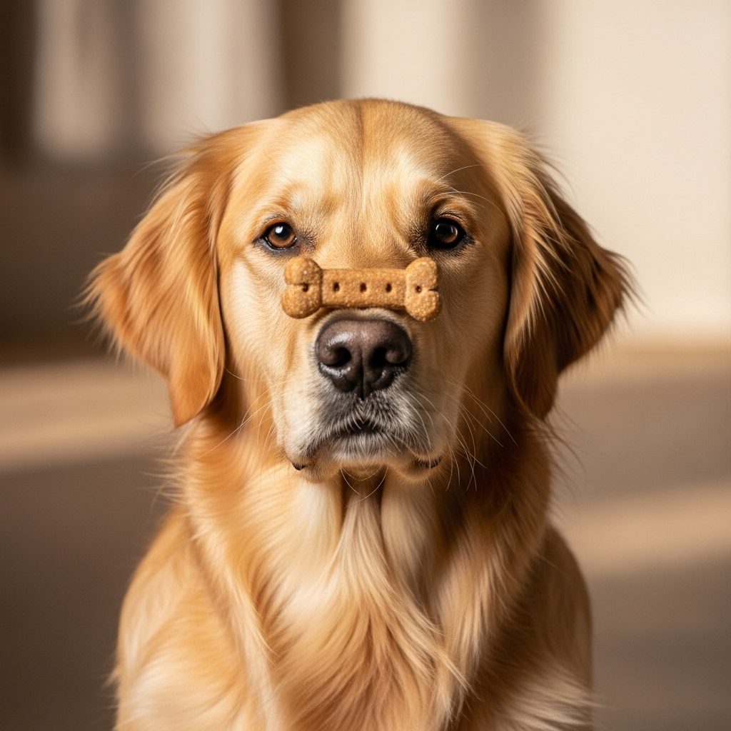 Max balancing a treat on his nose